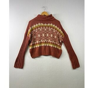 SO Geometric Diamond Print Turtleneck Sweater Orange Rust Womens Size L